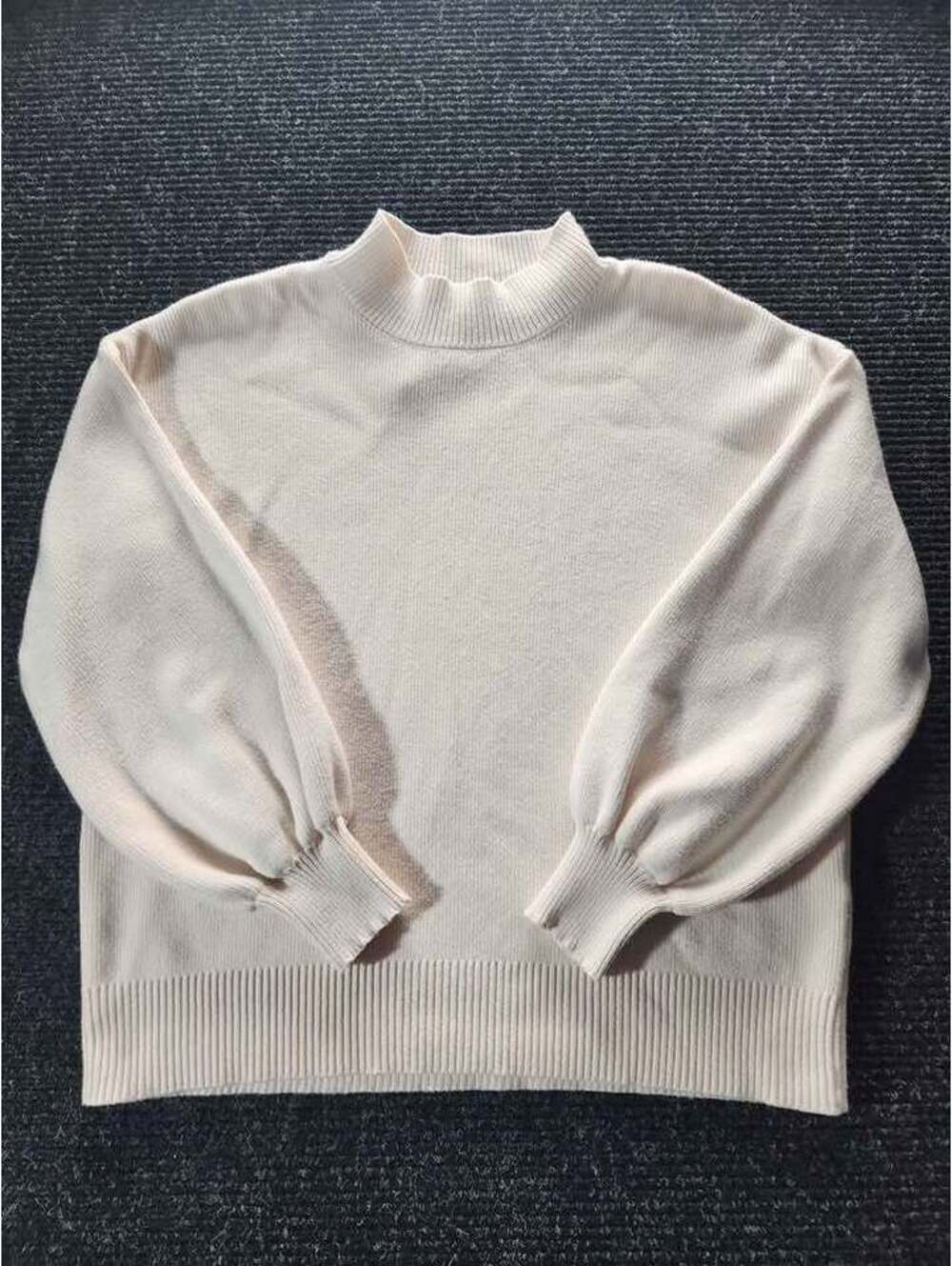 Cream Mock Neck Balloon Sleeve Sweater